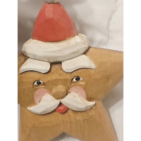 Vintage Midwest Cannon Falls Carved Wooden Face Santa Star Ornament B48 - Picture 4 of 4